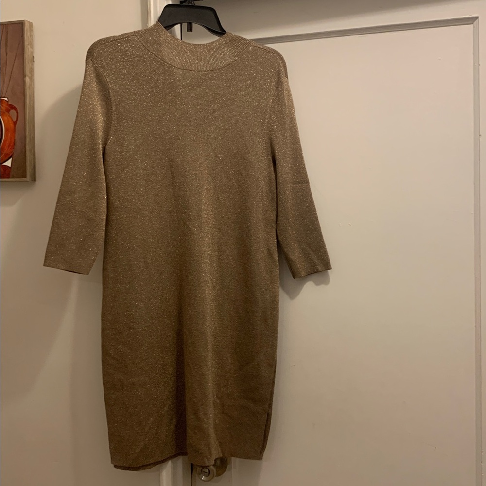 Elegant Gold Long Sleeve Dress - Preloved - Picture 2 of 15